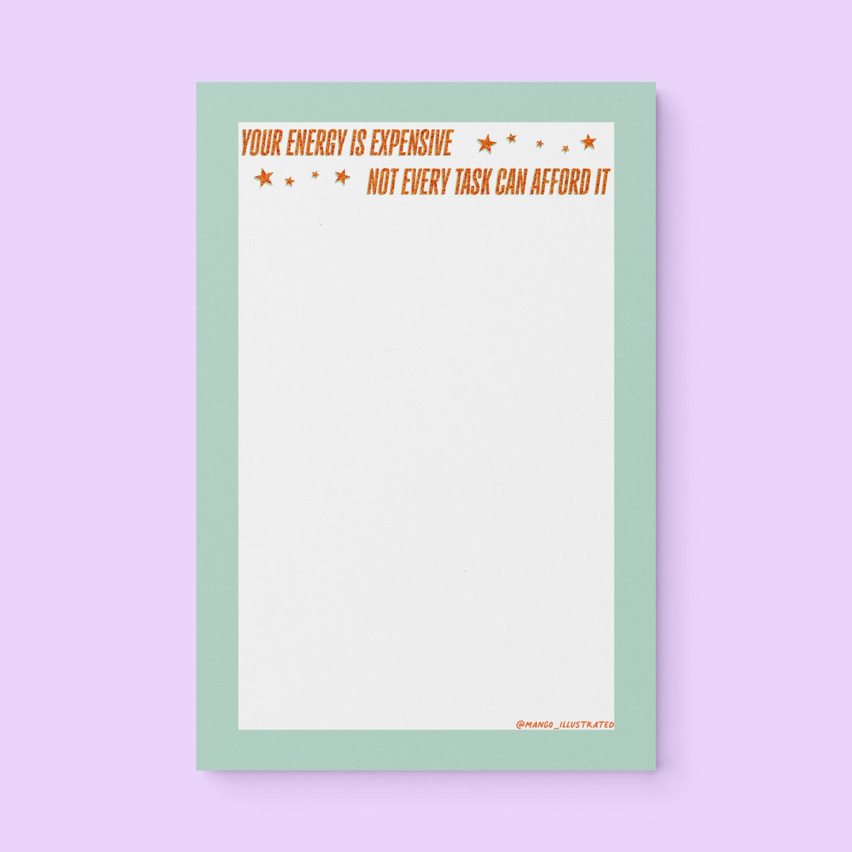 Your Energy is Expensive Notepad flat lay — self care boundaries desk notepad and stationery gift by indie artist MangoIllustrated