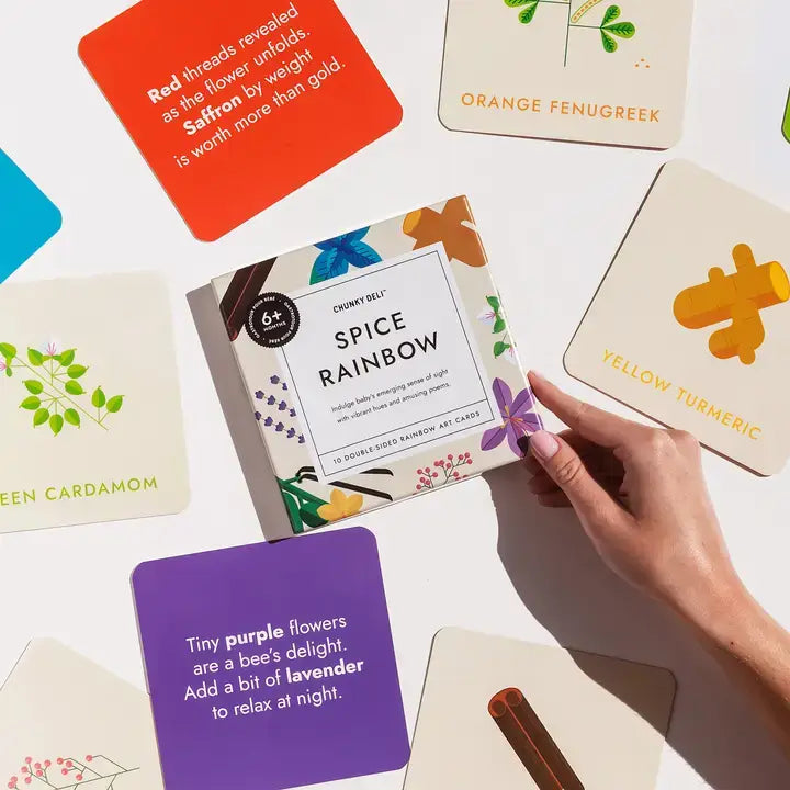 Spice-themed card game with colorful cards and a box labeled &