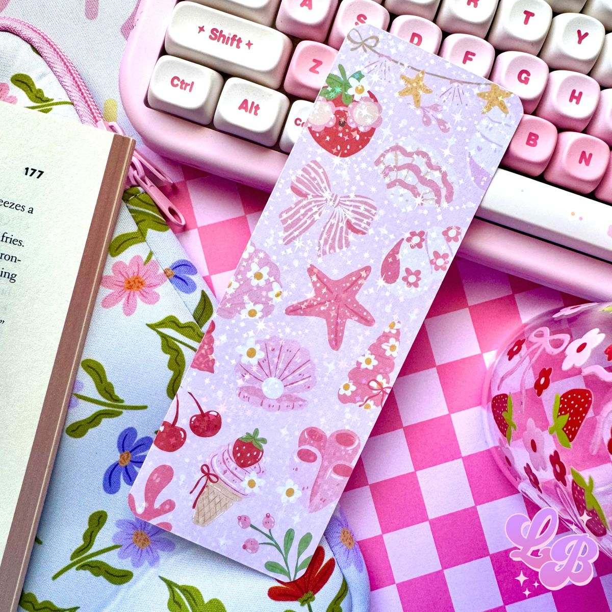 Pink Seashells Holographic Bookmark