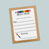 The image is a greeting card with a blank space for writing a message and a pencil graphic.