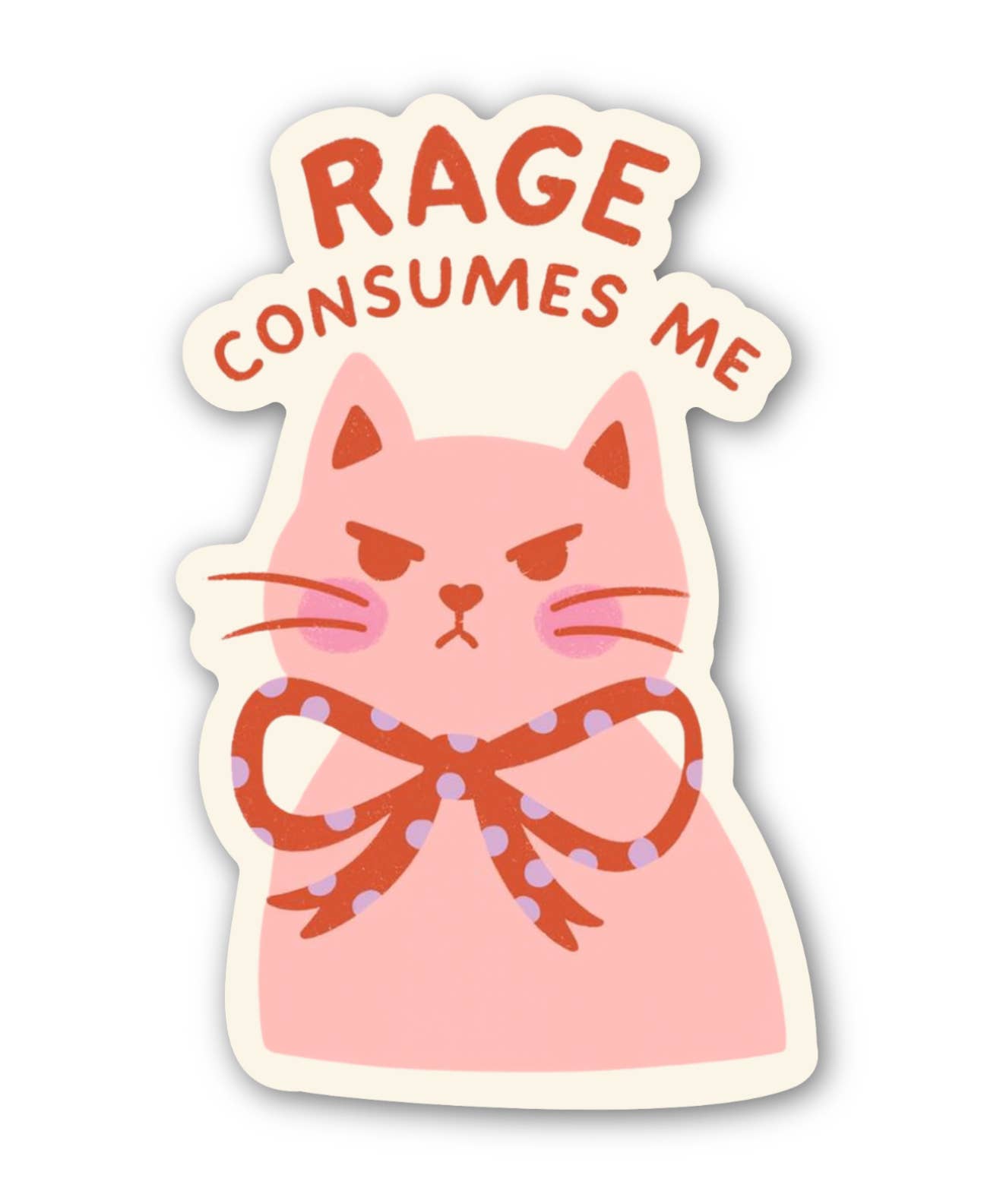 Sticker of a pink cat with a bow and &