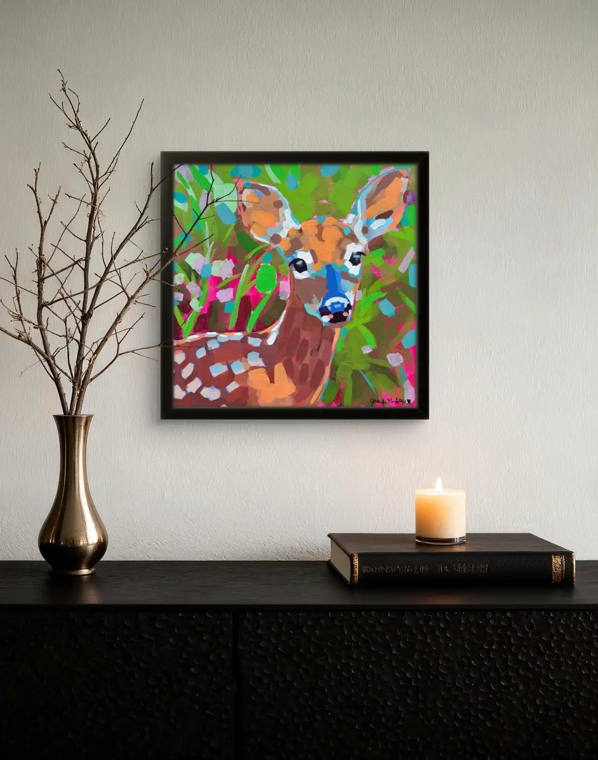 Original Fawn Painting, Colorful Woodland Nursery Art, 12x12