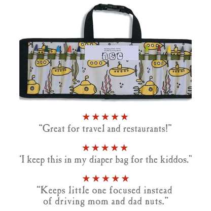Yellow Submarine Crayon Wallet with crayons and a coloring pad, a compact toy for travel 