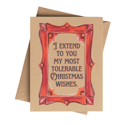 A square kraft paper greeting card with a red illustrated frame and the text &