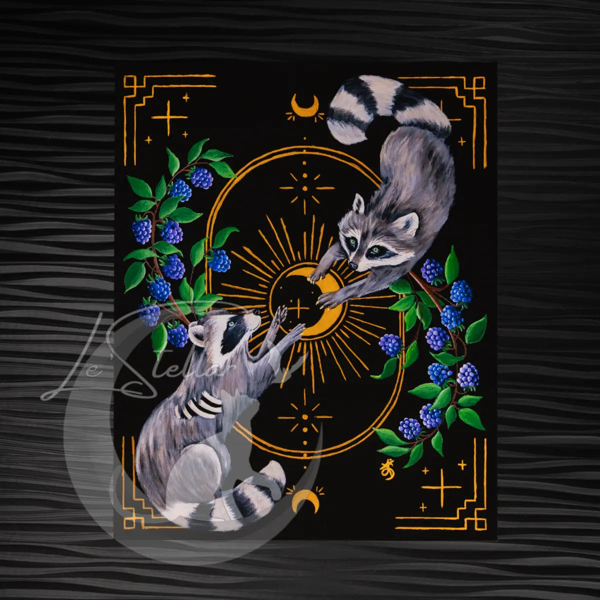 Gothic Raccoon Art Print, Tarot Style Wall Art, Forest Witch Cozy Painting