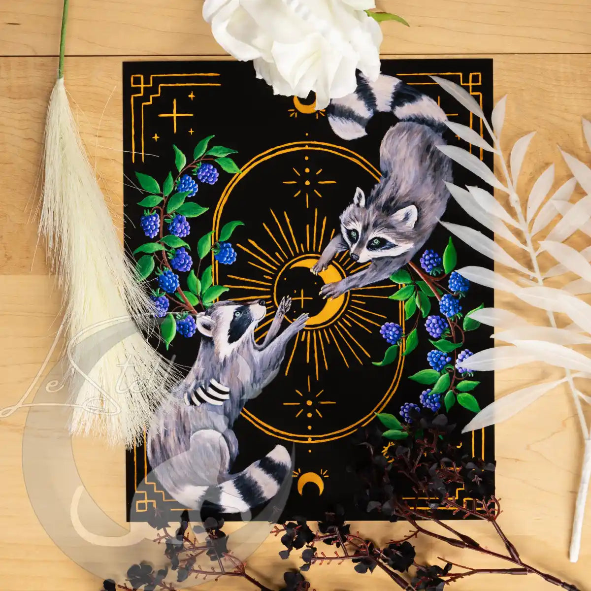 Gothic Raccoon Art Print, Tarot Style Wall Art, Forest Witch Cozy Painting