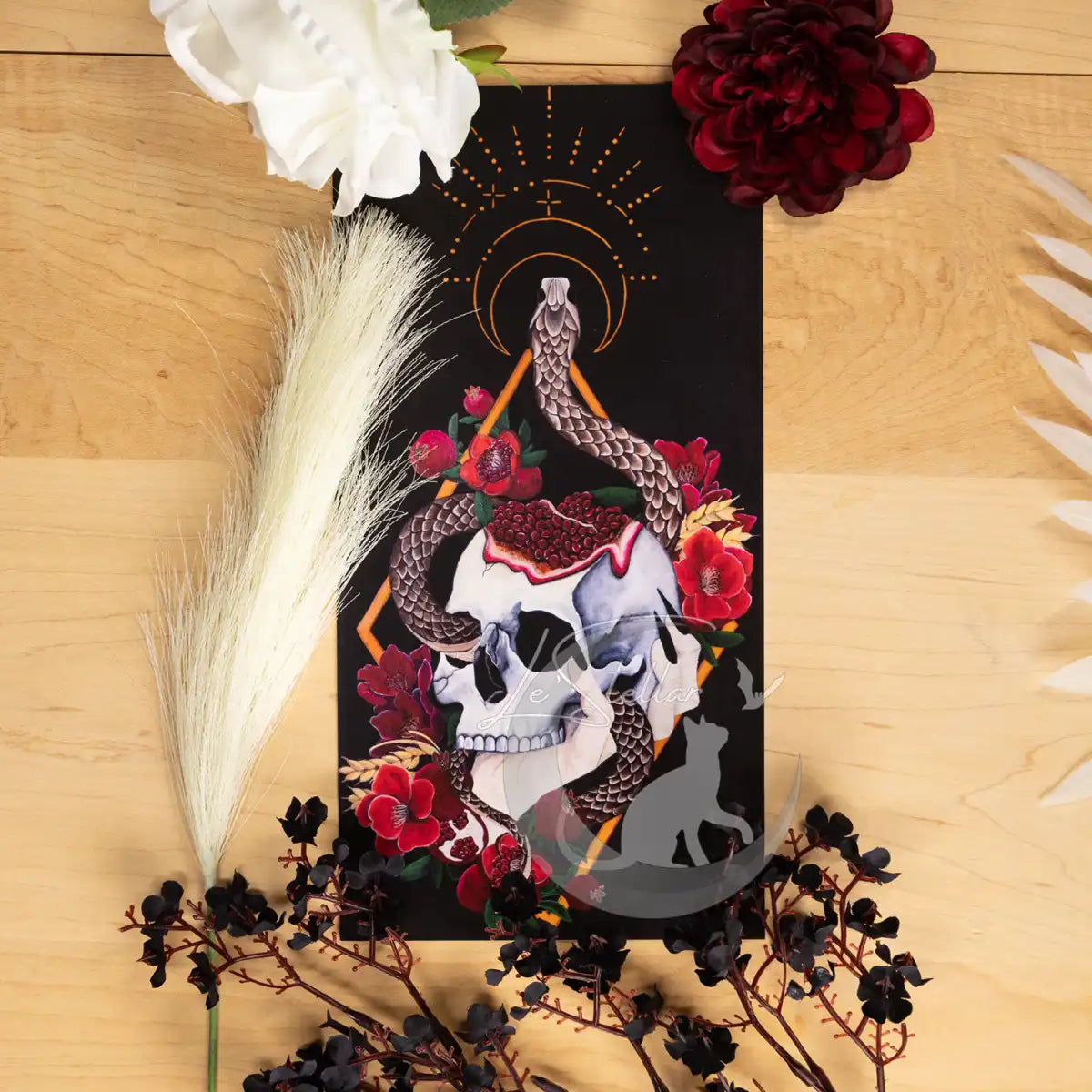 Persephone Art Print: Gothic Snake Skull Pomegranate Wall Decor