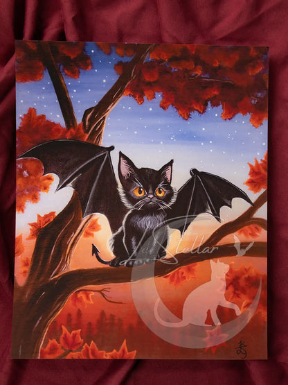 Bat Cat Acrylic Painting: Original Hand-Painted Art