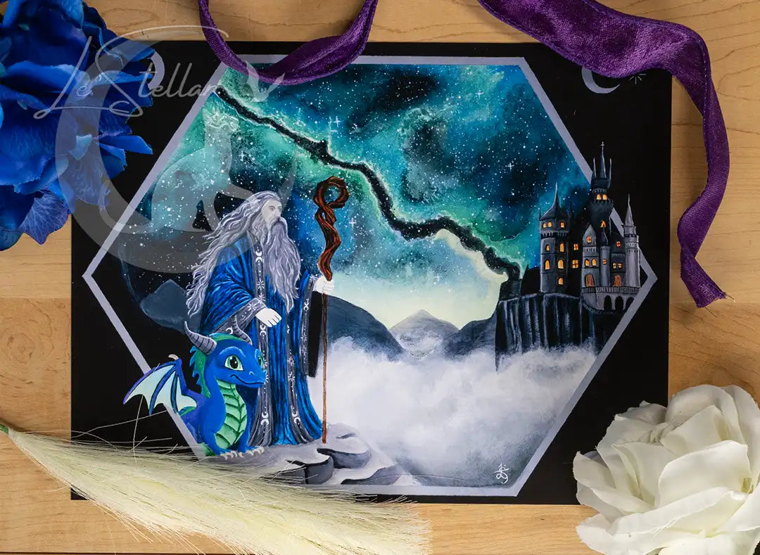 Whimsical Wizard Artwork, Original Dark Fantasy Painting