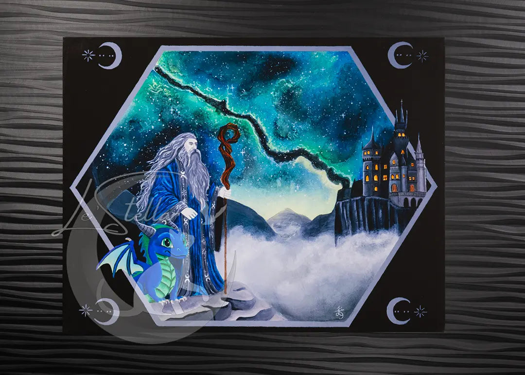Whimsical Wizard Artwork, Original Dark Fantasy Painting