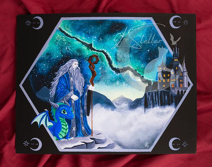 Whimsical Wizard Artwork, Original Dark Fantasy Painting