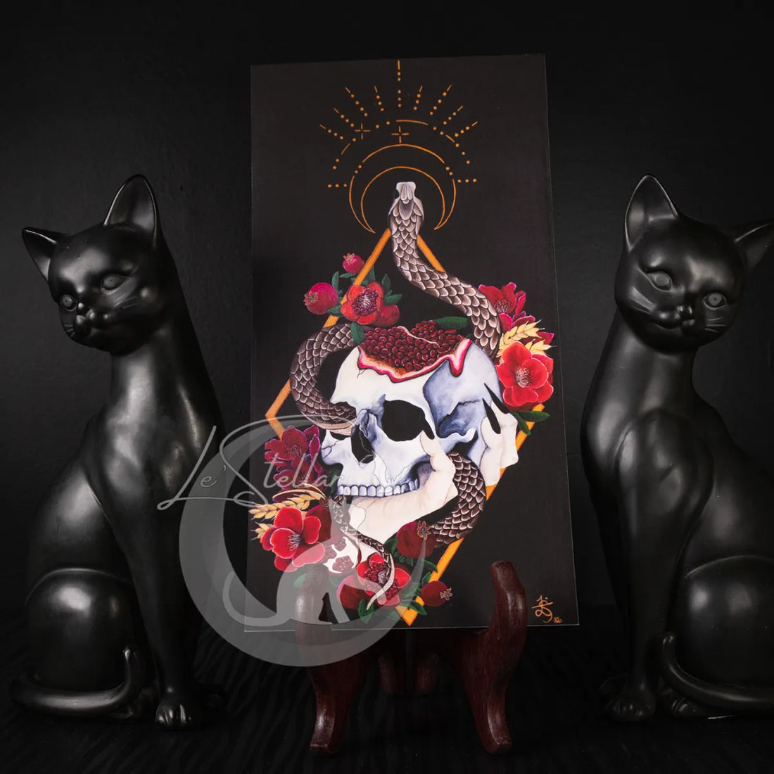 Persephone Art Print: Gothic Snake Skull Pomegranate Wall Decor