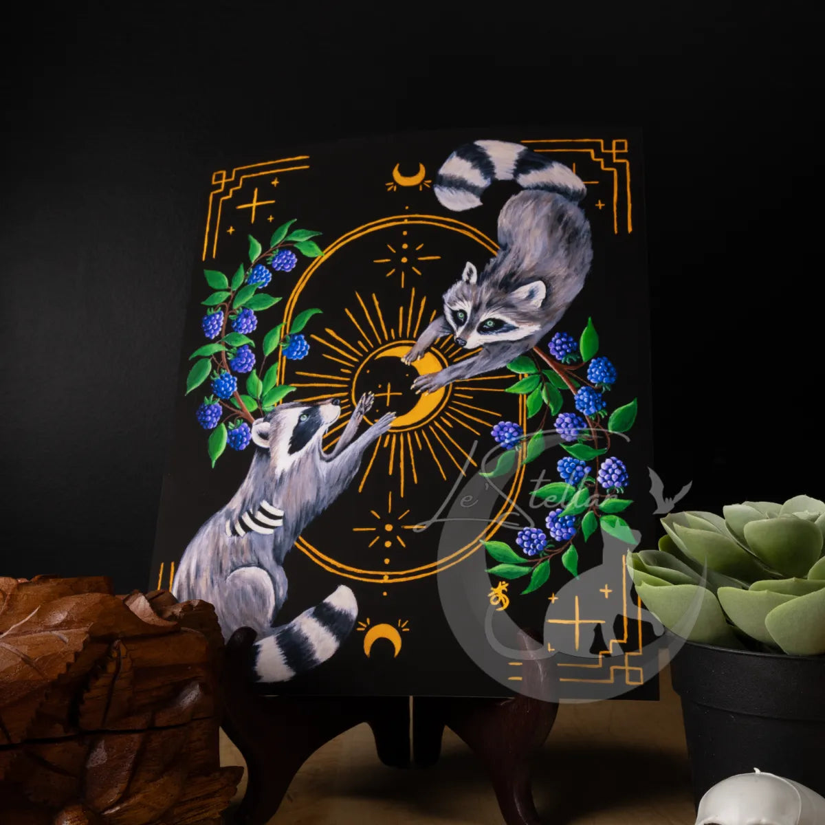 Gothic Raccoon Art Print, Tarot Style Wall Art, Forest Witch Cozy Painting