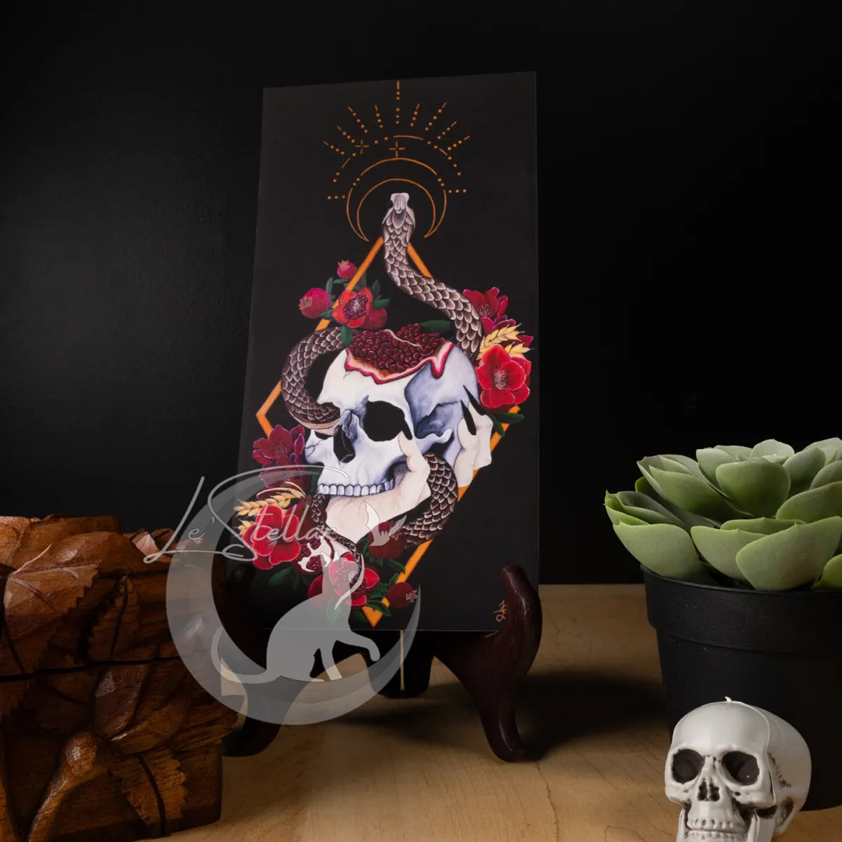 Persephone Art Print: Gothic Snake Skull Pomegranate Wall Decor
