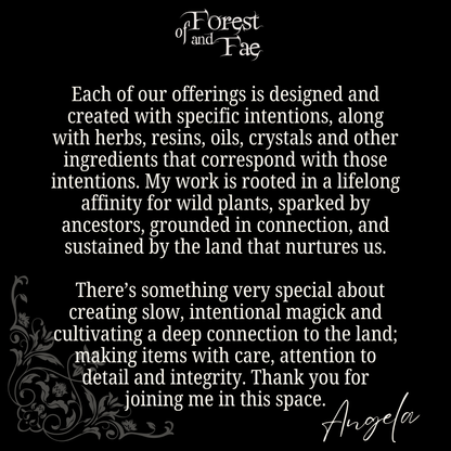 Text on a black background about offerings, intentions, and connection to nature.