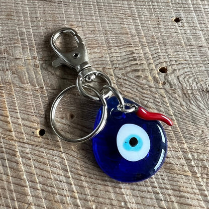 SariBlue® Blue Teardrop Evil Eye Keychain with Red Cornicello Charm