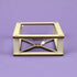 DIY hologram kit, clear glass display case with wooden frame on a purple background