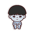 Cartoon character with dark hair and light skin on a white background