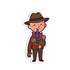 Illustration of a person wearing a hat and holding flowers on a white background