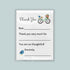 The image is a white card with a bicycle and a bird on it. The card has a message written on it, expressing gratitude.