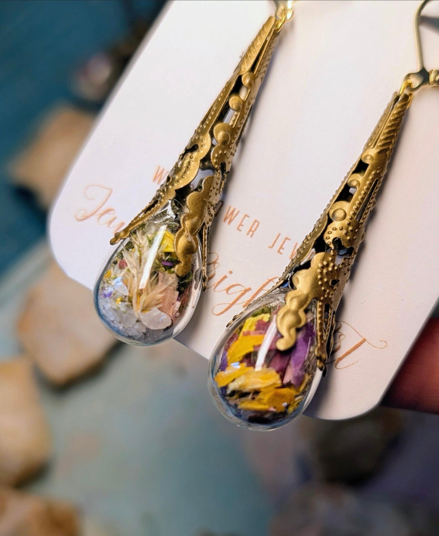 Mushroom Unique Handcrafted Floral Earrings with Wildflowers and Quartz (Copy)