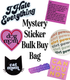Collection of various stickers with different designs and text on a white background.