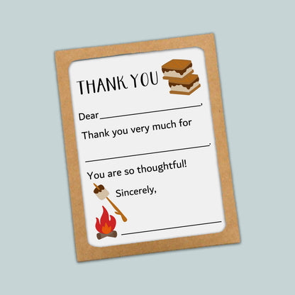 The image is a brown card with a white background, featuring a message of gratitude and a marshmallow-related illustration.