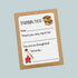The image is a brown card with a white background, featuring a message of gratitude and a marshmallow-related illustration.