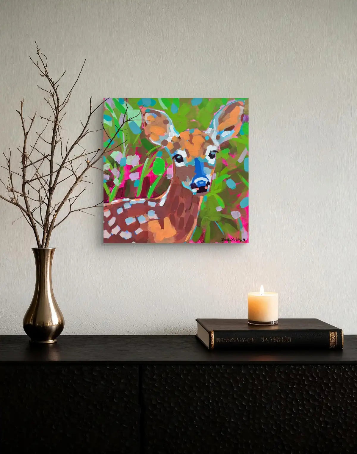 Original Fawn Painting, Colorful Woodland Nursery Art, 12x12
