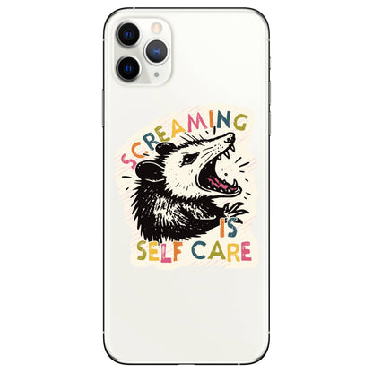 Phone case with an opossum illustration and text &