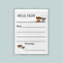 The image is a white envelope with a greeting card design on the front. The envelope has a blank space for writing a message and two cute cartoon animal illustrations on the front.