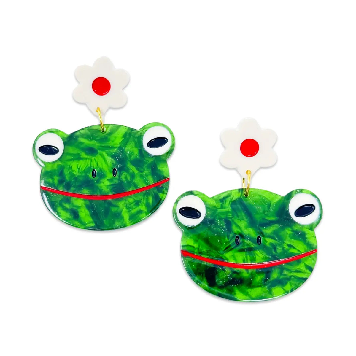 Frog and Flowers Acetate Earrings
