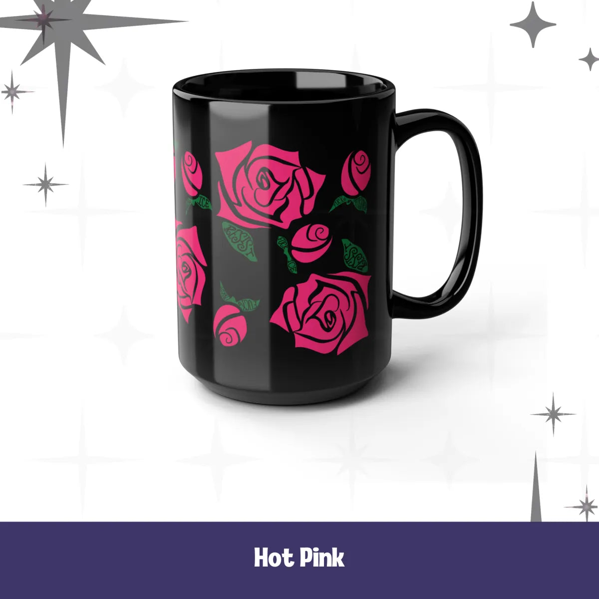 Black Ceramic Floral Rose Mug – Hidden Message Feminist Resist Coffee Mug Adult Language