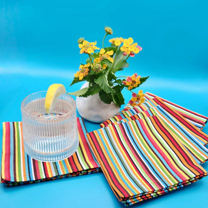 Cocktail Napkins - 100% Cotton - Set of 6 - Vivid Thin Stripe