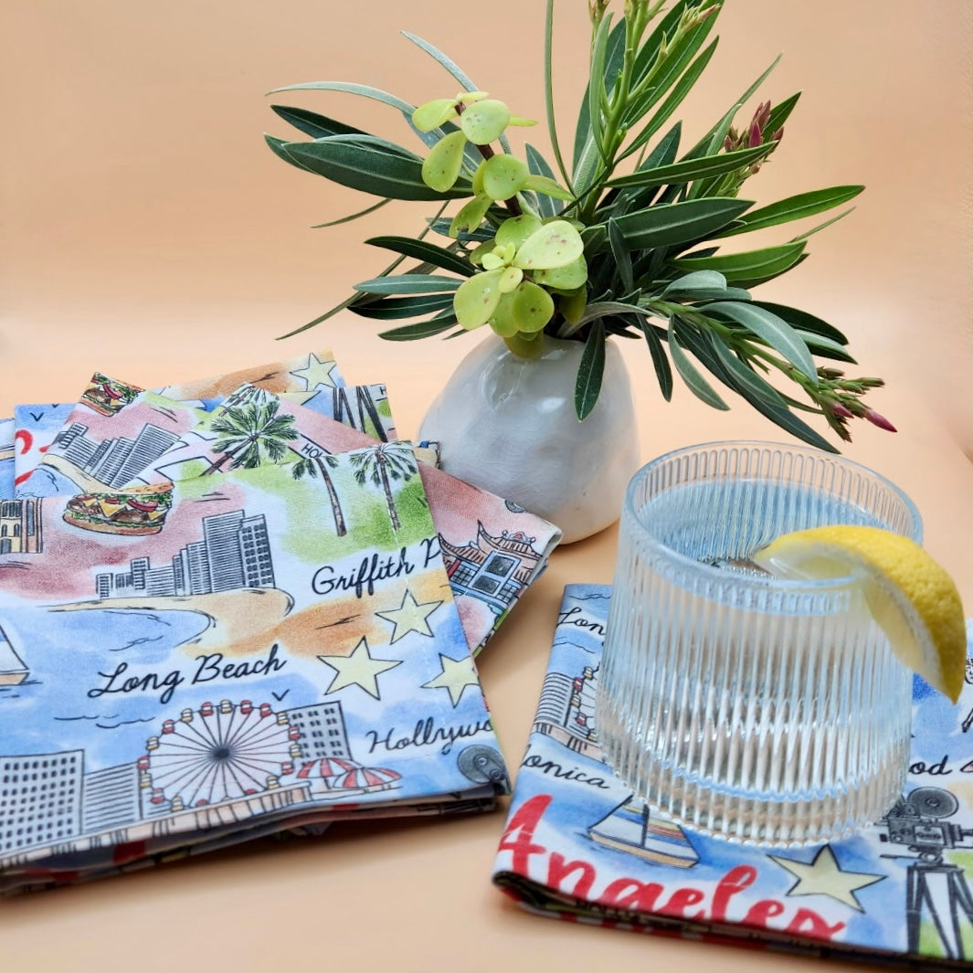 Cocktail Napkins - 100% Cotton - Set of 6 - Los Angeles