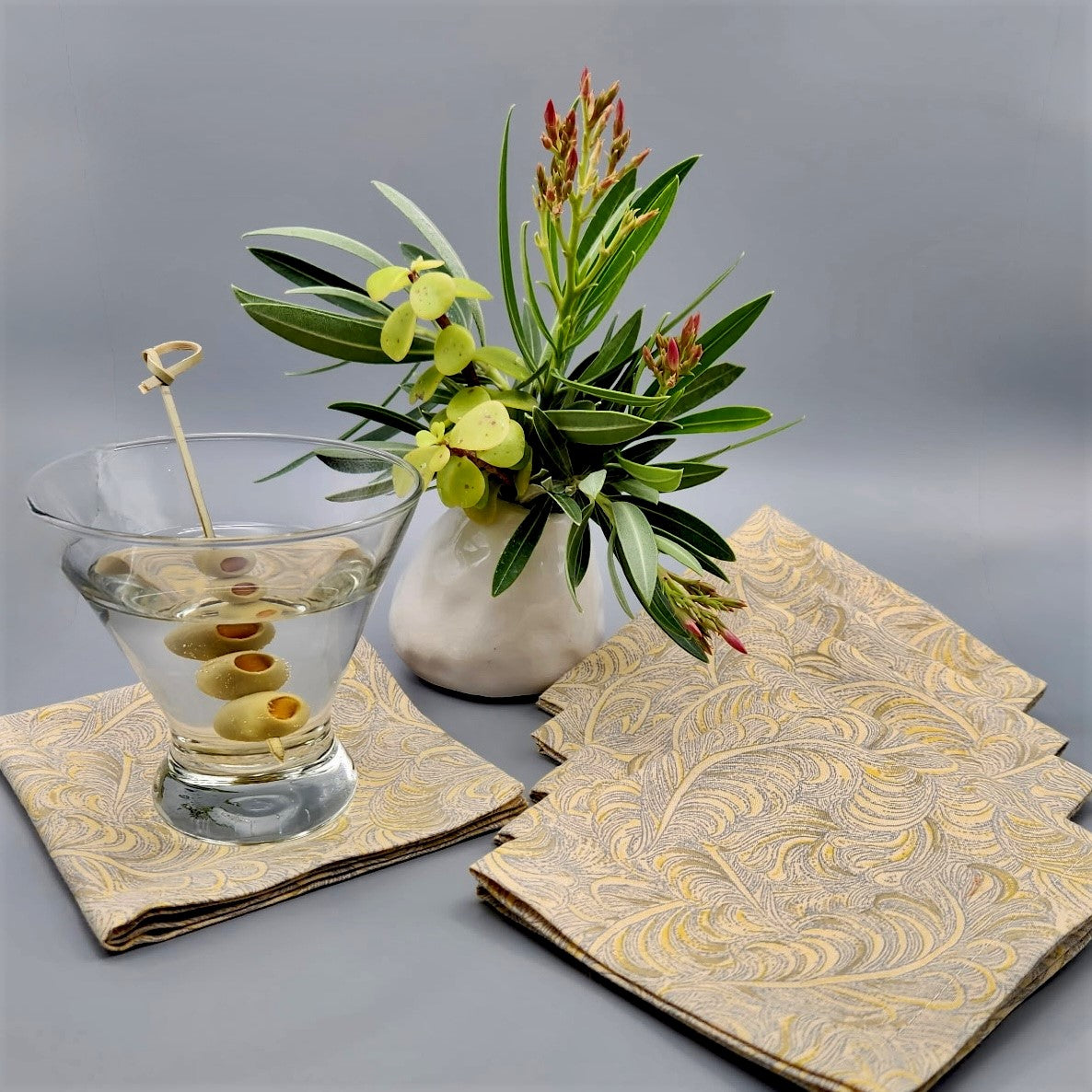 Cocktail Napkins - 100% Cotton - Set of 6 - Plume