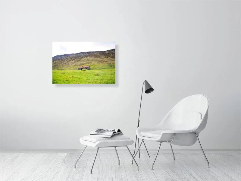 Sample image of a photograph of an abandoned house in the green hills of a glen in Scotland.