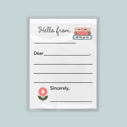 The image is a blank letterhead with a floral design and a message that reads "Hello from Sincerely".