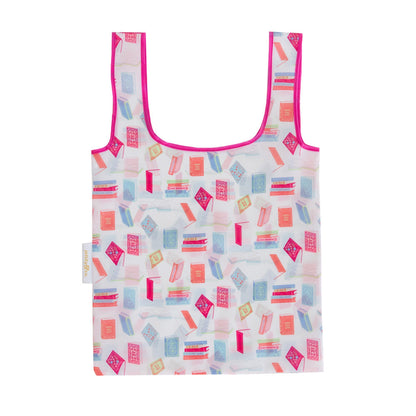 Book Pattern canvas tote bag with all-over illustrated book print design for literary shoppers, Jollity &amp; Co.
