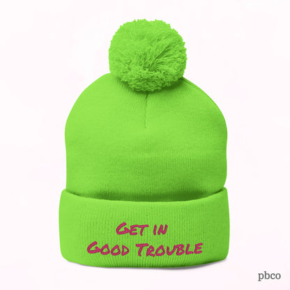 Pom-Pom Knit Cap - Embroidered &