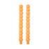 Pair of orange taper candles molded as stacked pumpkins, on white.