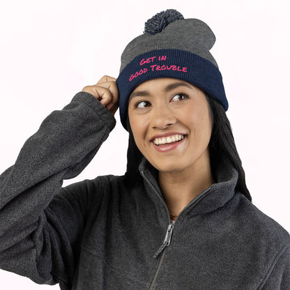 Pom-Pom Knit Cap - Embroidered &