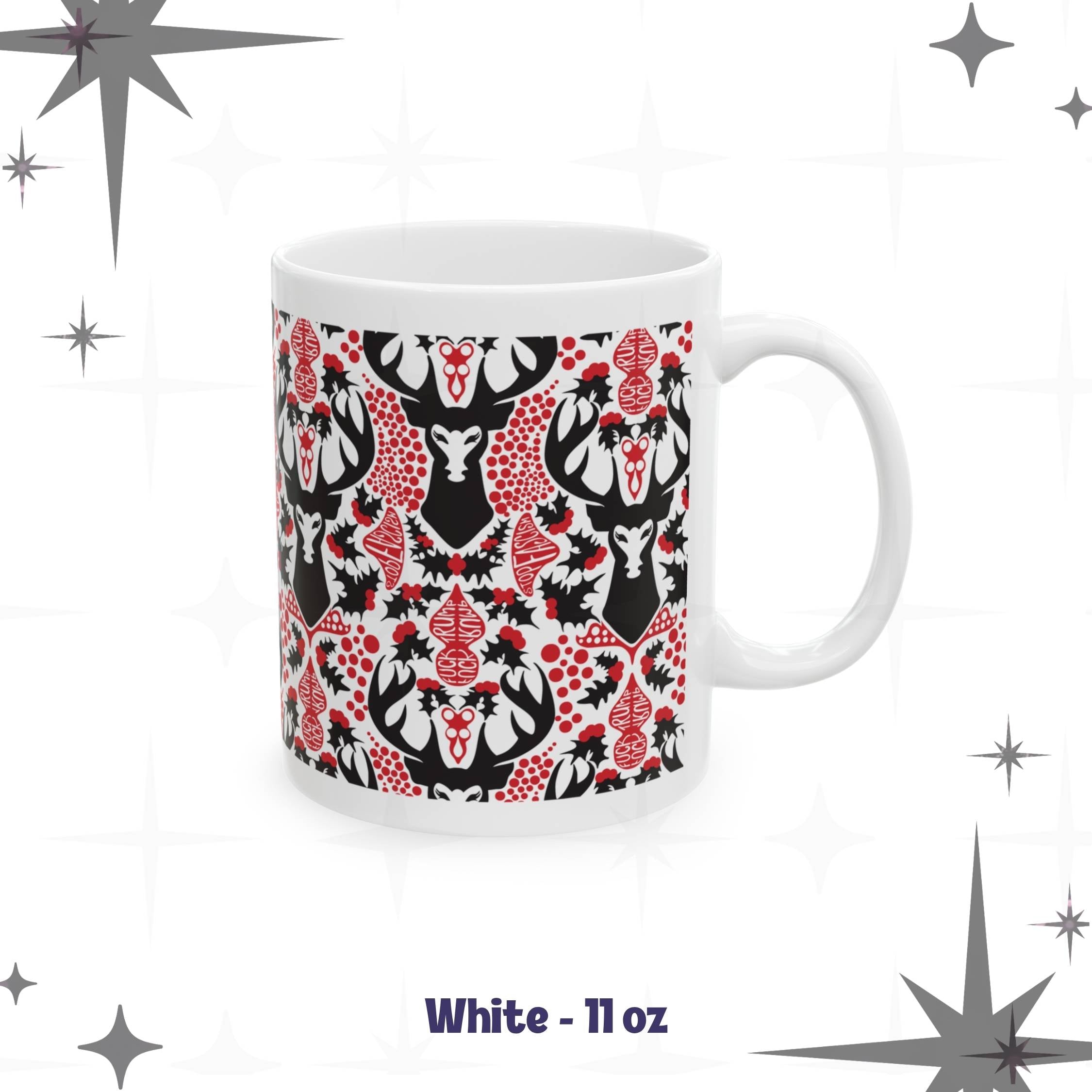 Hidden Message Mug “F*ck Trump” “Stop Fascism” Woodland Stag Damask