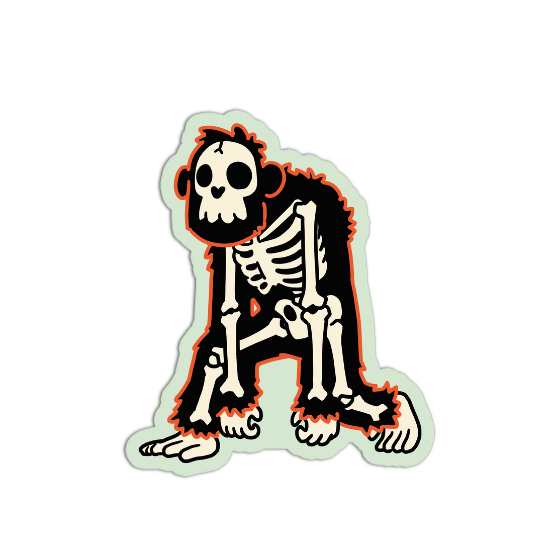 Skeletal ape sticker with a white background