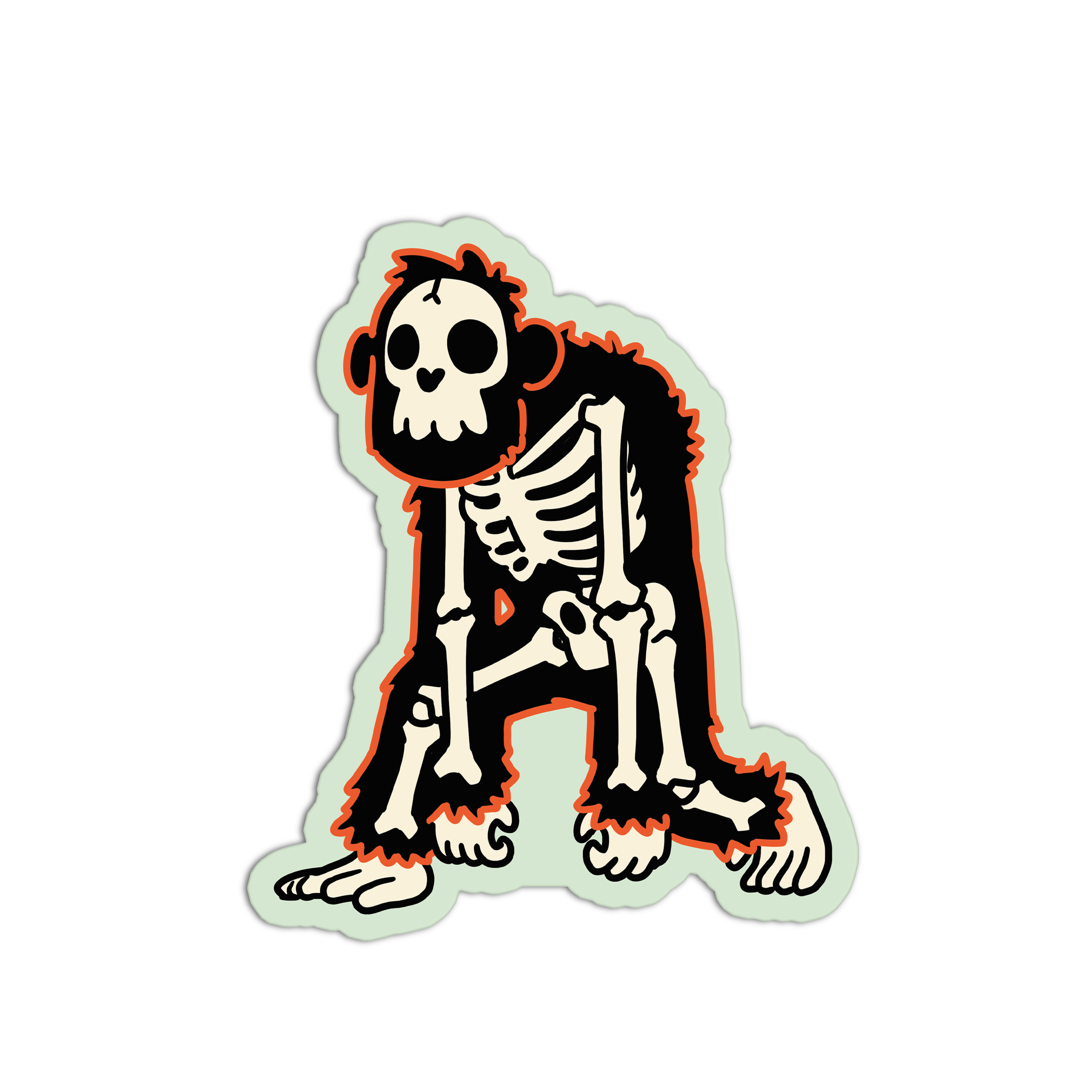 Skeletal ape sticker with a white background