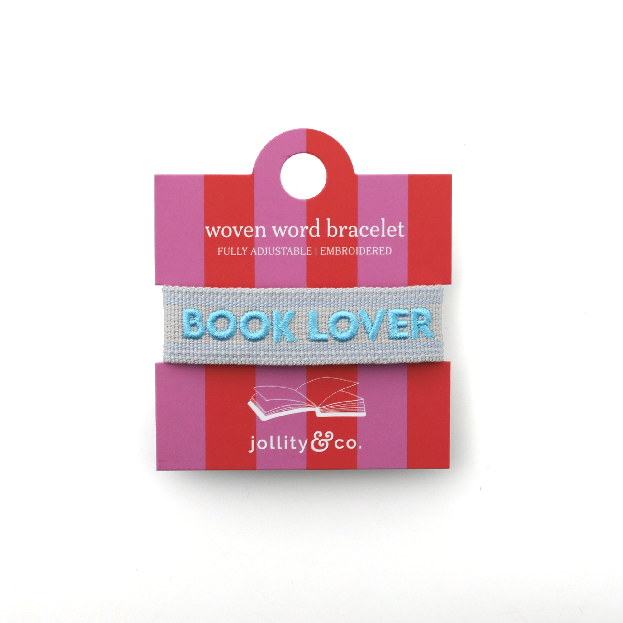 Book Club Themed Embroidered Bracelets - Book Lover Blue Jollity &amp; Co