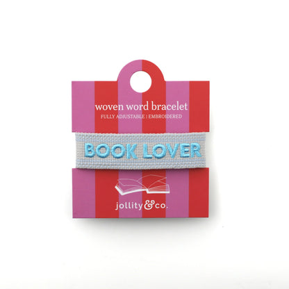 Book Club Themed Embroidered Bracelets - Book Lover Blue Jollity &amp; Co