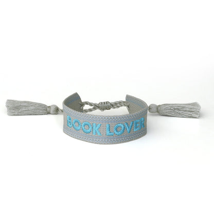 Book Club Themed Embroidered Bracelets - Book Lover Blue Jollity &amp; Co