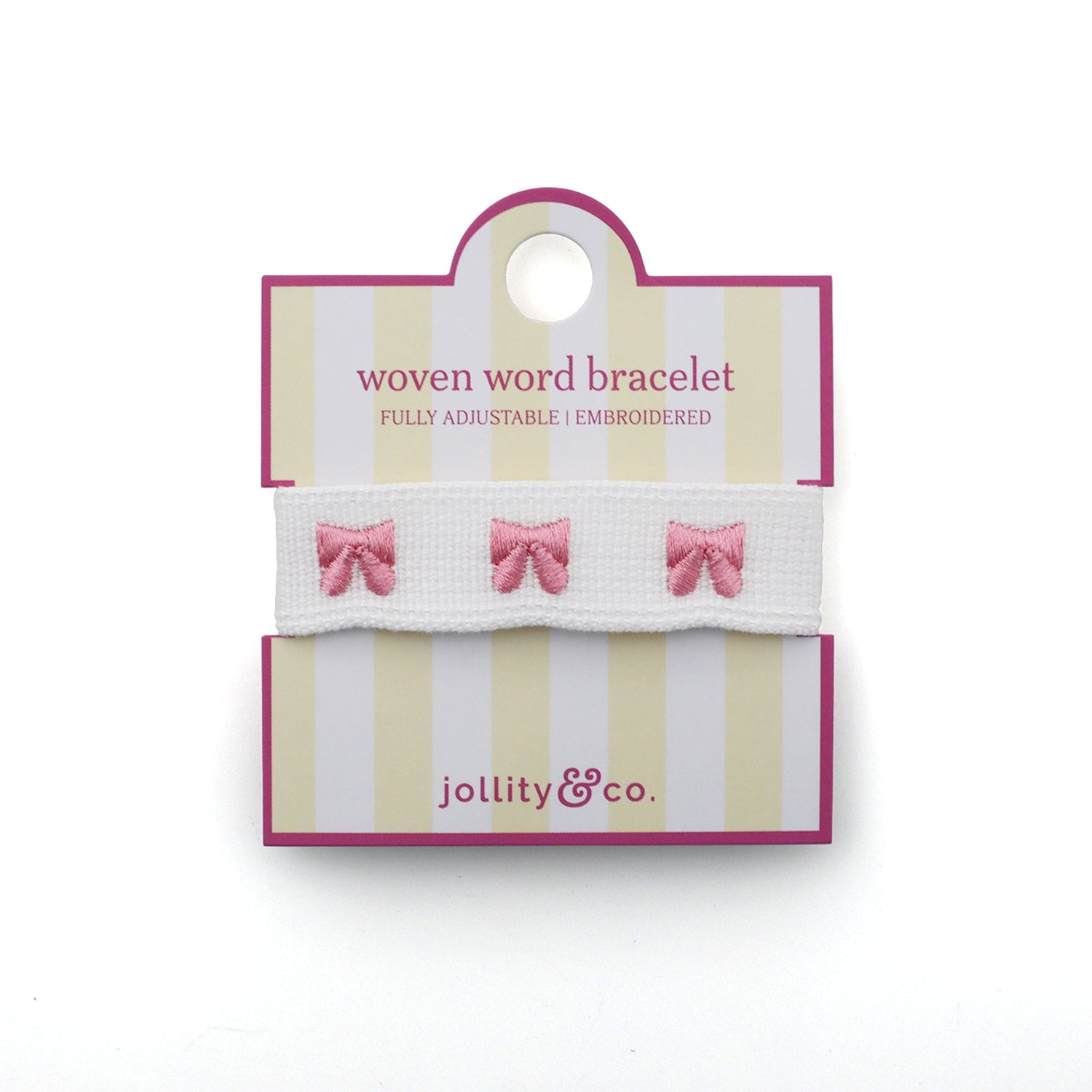 Bow Embroidered Bracelet - Pink, Jollity &amp; Co