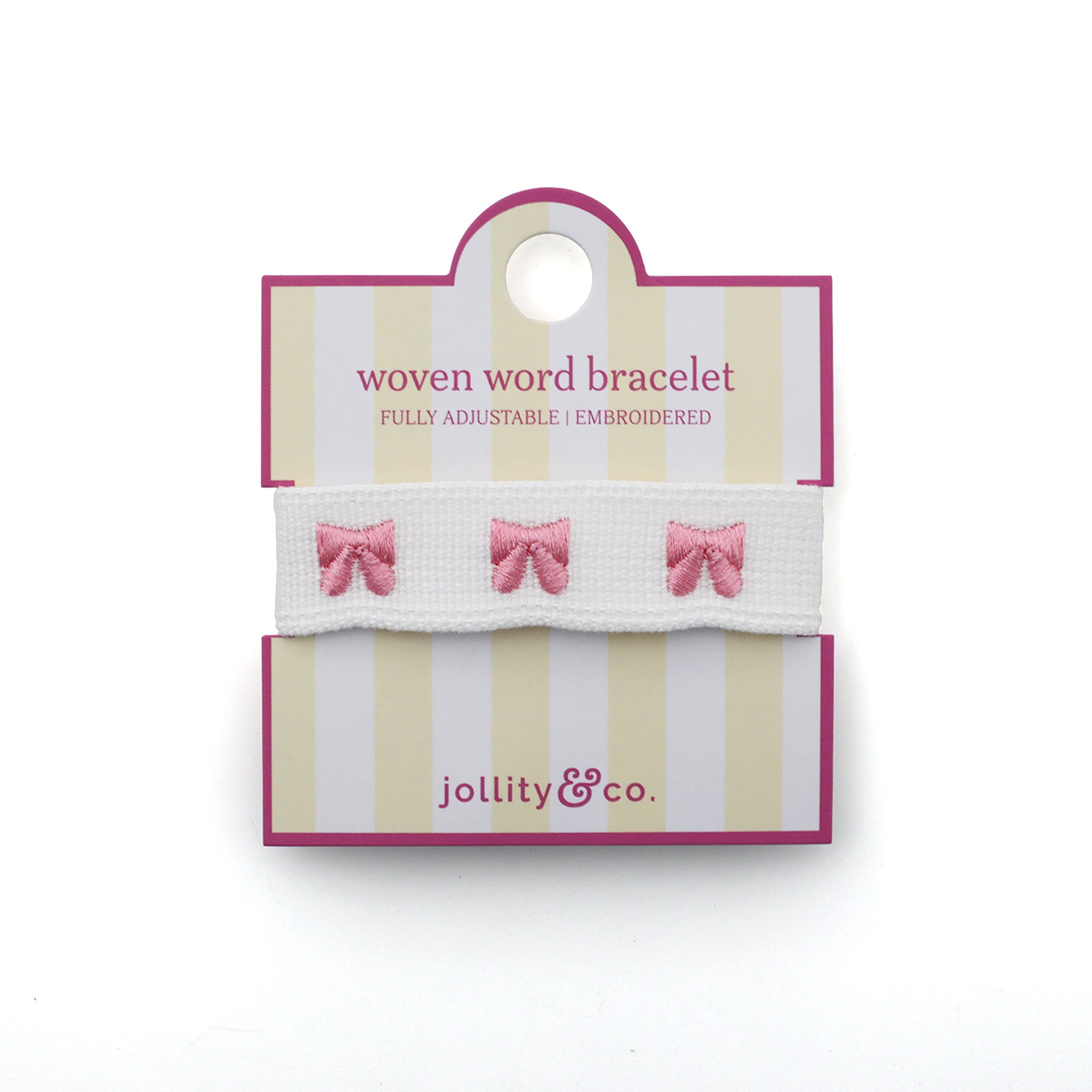 Bow Embroidered Bracelet - Pink, Jollity &amp; Co